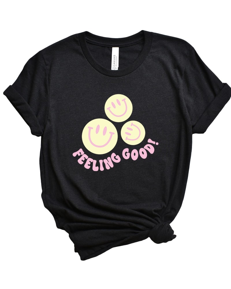 Front of a size XL Feeling Good Short Sleeve Graphic Tee in Black by Simply Sage Market. | dia_product_style_image_id:297130